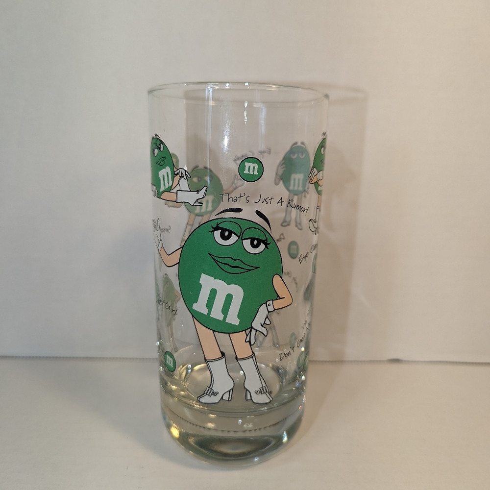 Rare M&M's collectible 6 inch drinking glass Mrs. Green Candy Girl 6 inch vintag